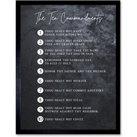 Artery8 Wall Art Print Ten Commandments From God Christian Bible Verse Quote Scripture Typography Art Framed in Black | Size: W12" x H16"