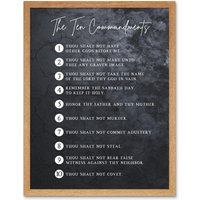 Artery8 Wall Art Print Ten Commandments From God Christian Bible Verse Quote Scripture Typography Art Framed in Light Oak | Size: W12" x H16"