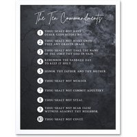 Artery8 Wall Art Print Ten Commandments From God Christian Bible Verse Quote Scripture Typography Art Framed in White | Size: W12" x H16"