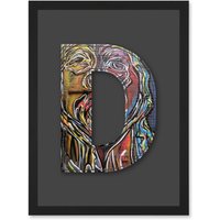 Artery8 Letter D Multicoloured Face Wall Decorative Graffiti Mural Alphabet Initial Stencil Artwork Framed Wall Art Print A4 in Black
