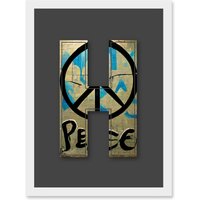 Artery8 Letter H Peace Sign Beige Black Decorative Graffiti Mural Alphabet Initial Stencil Artwork Framed Wall Art Print A4 in White