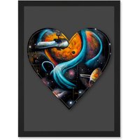 Artery8 Symbol Heart Love Space Trippy Cosmos Decorative Graffiti Mural Alphabet Initial Stencil Artwork Framed Wall Art Print A4 in Black