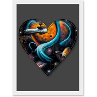 Artery8 Symbol Heart Love Space Trippy Cosmos Decorative Graffiti Mural Alphabet Initial Stencil Artwork Framed Wall Art Print A4 in White