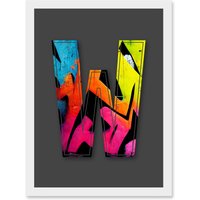 Artery8 Letter W Tagging Pink Yellow Decorative Graffiti Mural Alphabet Initial Stencil Artwork Framed Wall Art Print A4 in White