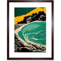 Artery8 Wall Art Print Beach Lagoon Abstract Marbled Seascape Mustard Teal Artwork Framed 9X7 Inch in Brown | Size: W7" x H9"