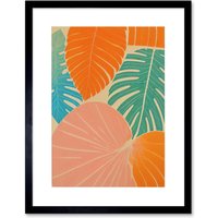 Artery8 Wall Art Print Tropical Monstera Leaf Jungle Pastel Botanical Artwork Framed 9X7 Inch in Black | Size: W7" x H9"