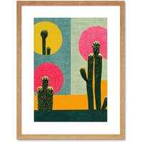 Artery8 Wall Art Print Surreal Pop Art Cholla Desert Cactus Artwork Framed 9X7 Inch in Beige | Size: W7" x H9"