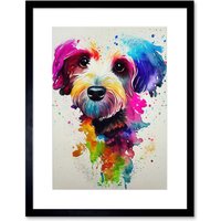 Artery8 Wall Art Print Ink Splatter Cockapoo Dog Watercolour Painting Artwork Framed 9X7 Inch in Black | Size: W7" x H9"
