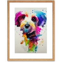 Artery8 Wall Art Print Ink Splatter Cockapoo Dog Watercolour Painting Artwork Framed 9X7 Inch in Beige | Size: W7" x H9"