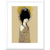Artery8 Wall Art Print Woman in Klimt Style Dress Gold Black Painting Artwork Framed 9X7 Inch in White | Size: W7" x H9"