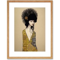 Artery8 Wall Art Print The Goddess in Gold Black Klimt Style Robe Artwork Framed 9X7 Inch in Beige | Size: W7" x H9"