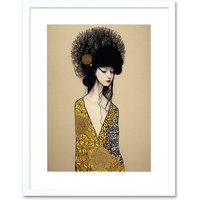 Artery8 Wall Art Print The Goddess in Gold Black Klimt Style Robe Artwork Framed 9X7 Inch in White | Size: W7" x H9"