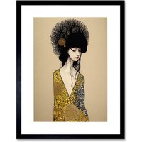 Artery8 Wall Art Print Golden Geisha Abstract Elegant Painting Artwork Framed 9X7 Inch in Black | Size: W7" x H9"