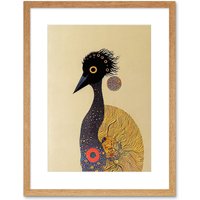 Artery8 Wall Art Print Surreal Abstract Ostrich Emu Klimt Style Painting Artwork Framed 9X7 Inch in Beige | Size: W7" x H9"