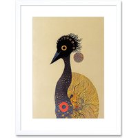 Artery8 Wall Art Print Surreal Abstract Ostrich Emu Klimt Style Painting Artwork Framed 9X7 Inch in White | Size: W7" x H9"