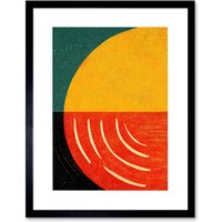 Artery8 Wall Art Print Simple Bold Abstract Modern Painting Teal Mustard Coral Black Artwork Framed 9X7 Inch | Size: W7" x H9"