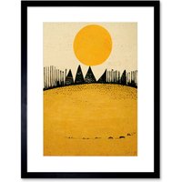 Artery8 Wall Art Print Minimalist Tribal Abstract Desert Yellow Painting Artwork Framed 9X7 Inch in Black | Size: W7" x H9"