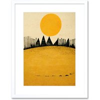 Artery8 Wall Art Print Minimalist Tribal Abstract Desert Yellow Painting Artwork Framed 9X7 Inch in White | Size: W7" x H9"