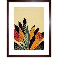 Artery8 Wall Art Print Abstract Retro Art Nouveau Flowers in Bloom Black Gold Artwork Framed 9X7 Inch in Brown | Size: W7" x H9"
