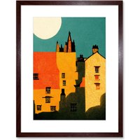 Artery8 Wall Art Print Paper Cut Dean Village Edinburgh in Vibrant Reds & Yellows Artwork Framed 9X7 Inch in Brown | Size: W7" x H9"