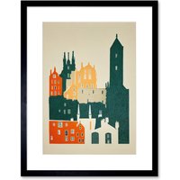 Artery8 Wall Art Print Edinburgh Old Town Retro Street Artwork Framed 9X7 Inch in Black | Size: W7" x H9"