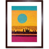 Artery8 Wall Art Print Desert Roadside Oasis Modern Pop Art Surreal Landscape Artwork Framed 9X7 Inch in Brown | Size: W7" x H9"