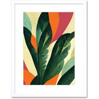 Artery8 Wall Art Print Abstract Boho Colour Exotic Tropical Leaves Botanical Artwork Framed 9X7 Inch in White | Size: W7" x H9"