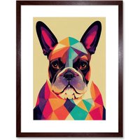 Artery8 Wall Art Print Vibrant Colourful Geometric French Bulldog Portrait Design Artwork Framed 9X7 Inch in Brown | Size: W7" x H9"