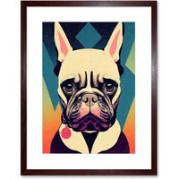 Artery8 Wall Art Print French Bulldog Portrait Geometric Pastel Modern Artwork Framed 9X7 Inch in Brown | Size: W7" x H9"