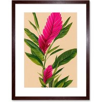 Artery8 Wall Art Print Tropical Hawaiian Botanical Exotic Pink Floral Artwork Framed 9X7 Inch in Brown | Size: W7" x H9"