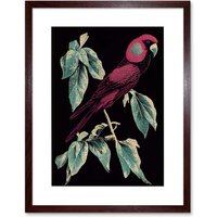 Artery8 Wall Art Print Burgundy Parakeet Retro Modern Vintage Tropical Jungle Artwork Framed 9X7 Inch in Brown | Size: W7" x H9"