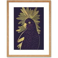 Artery8 Wall Art Print Detailed Stylish Dark Deep Purple Yellow Gold Parrot Tropical Plant Artwork Framed 9X7 Inch in Beige | Size: W7" x H9"