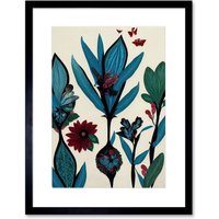 Artery8 Wall Art Print Abstract Paper Quilling Floral Blooms Flowers Butterflies Blue Burgundy Green Cream Artwork Framed 9X7 Inch | Size: W7" x H9"
