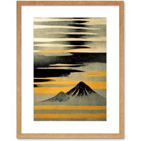 Artery8 Wall Art Print Modern Simple Mount Fuji Painting in Silver Grey Black Gold Artwork Framed 9X7 Inch in Beige | Size: W7" x H9"