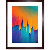 Artery8 Wall Art Print Modern Abstract Warm Bright Colourful New York Sunset Skyline Artwork Framed 9X7 Inch in Brown | Size: W7" x H9"