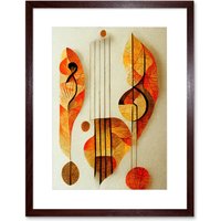 Artery8 Wall Art Print Modern Abstract Musical Symbol Clef & Staff in Warm Autumn Colours Artwork Framed 9X7 Inch in Brown | Size: W7" x H9"