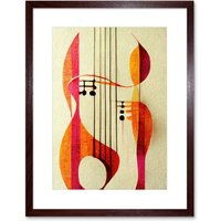 Artery8 Wall Art Print Abstract Autumnal Boho Musical Music Symbol Clef in Cream Pink Copper Yellow Artwork Framed 9X7 Inch in Brown | Size: W7" x H9"