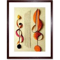 Artery8 Wall Art Print Abstract Autumnal Boho Music Clefs & Staff Musical Cream Copper Pink Yellow Artwork Framed 9X7 Inch in Brown | Size: W7" x H9"