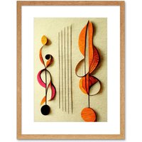 Artery8 Wall Art Print Abstract Autumnal Boho Music Clefs & Staff Musical Cream Copper Pink Yellow Artwork Framed 9X7 Inch in Beige | Size: W7" x H9"