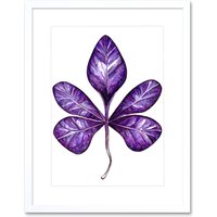 Artery8 Wall Art Print Purple on White Money Tree Leaf Modern Simple Artwork Framed 9X7 Inch | Size: W7" x H9"