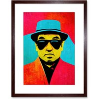 Artery8 Wall Art Print Pop Art Bright Jazz Musician Pork Pie Hat Sunglasses Red Turquoise Yellow Artwork Framed 9X7 Inch in Brown | Size: W7" x H9"