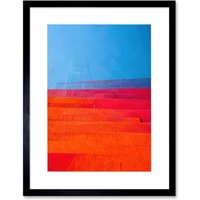 Artery8 Wall Art Print Abstract Minimalist Steps Painting Blue Purple Pink Orange Red Artwork Framed 9X7 Inch in Black | Size: W7" x H9"