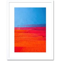 Artery8 Wall Art Print Abstract Minimalist Steps Painting Blue Purple Pink Orange Red Artwork Framed 9X7 Inch in White | Size: W7" x H9"