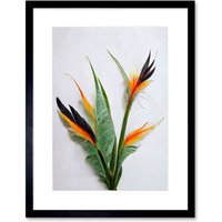 Artery8 Wall Art Print Bird of Paradise Stem Leaves & Flowers Tropical Plant Botanical Artwork Framed 9X7 Inch in Black | Size: W7" x H9"