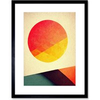 Artery8 Wall Art Print Minimal Sunset Retro Sun Planet Gradient Colour Orange Yellow Peach Planet Artwork Framed 9X7 Inch in Black | Size: W7" x H9"
