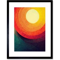Artery8 Wall Art Print Abstract Sunrise Sunset Sunshine Retro Style Yellow Orange Cream Teal Artwork Framed 9X7 Inch in Black | Size: W7" x H9"