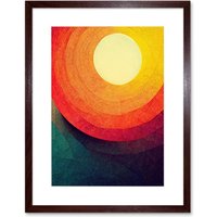 Artery8 Wall Art Print Abstract Sunrise Sunset Sunshine Retro Style Yellow Orange Cream Teal Artwork Framed 9X7 Inch in Brown | Size: W7" x H9"