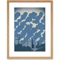 Artery8 Wall Art Print Windsor Castle with Cloudy Sky Lithograph in Blue Artwork Framed 9X7 Inch in Beige | Size: W7" x H9"