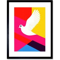 Artery8 Wall Art Print White Peace Dove Vibrant Colourful Geometric Multi Colour Graphic Design Artwork Framed 9X7 Inch in Black | Size: W7" x H9"