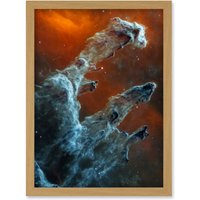 Artery8 NASA James Webb Telescope Ghostly Figures Pillars of Creation MIRI Image Artwork Framed Wall Art Print A4 in Light Oak